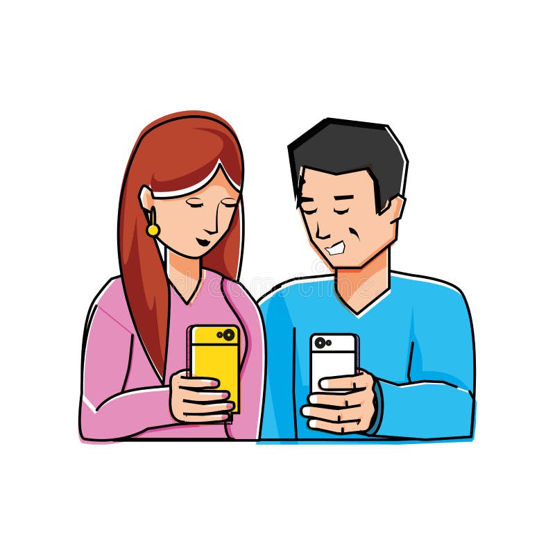 Young couple using smartphone stock illustration