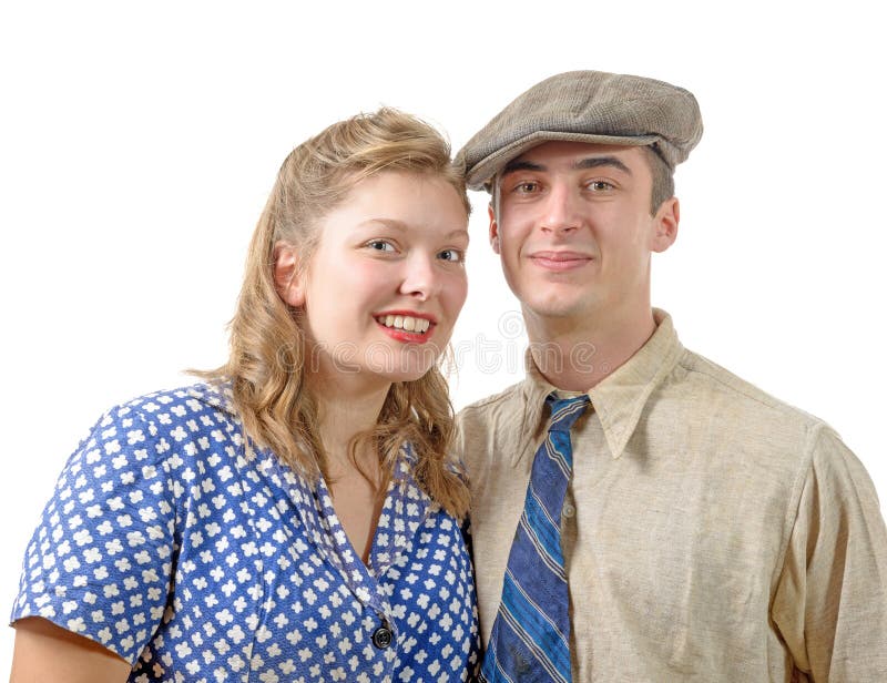 Young couple in vintage clothing, 40s stock photo Young couple in vintage clothing, 40s stock photo