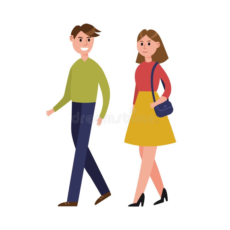 Young Couple Walking Together Cartoon Characters Vector Illustration Stock  Vector - Illustration of character, couple: 94881539