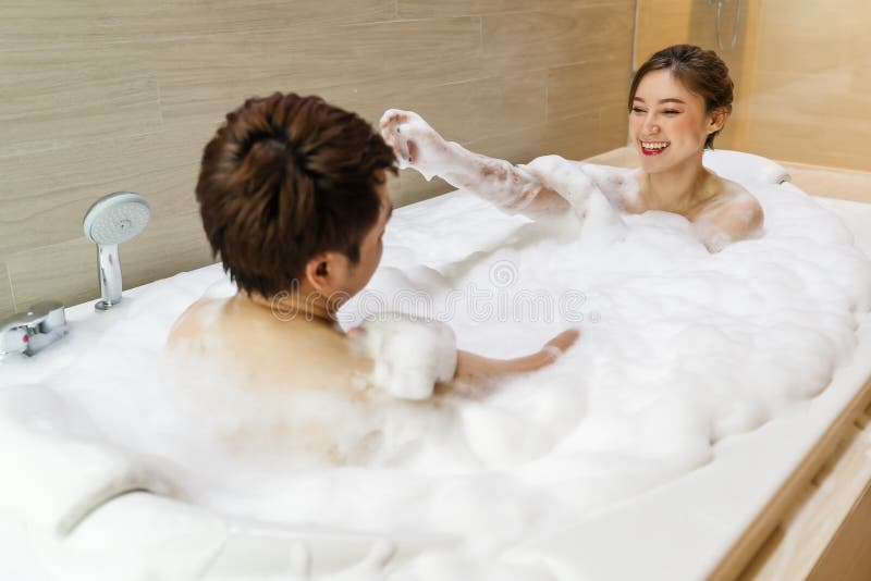 Couple Washing Body with Foam in Bathtub Stock Image Image of clean