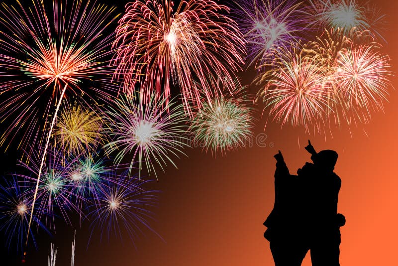 Young couple watching the fireworks