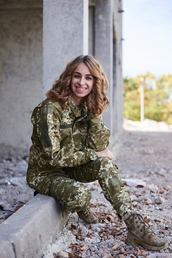 Young Curly Blond Military Woman, Wearing Ukrainian Military Uniform ...