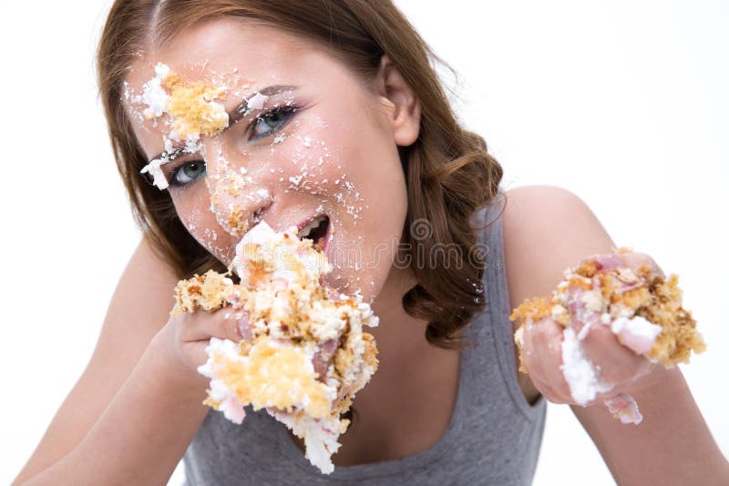 Girl Eating Cake with His Hands Stock Photo Image of pastry, messy