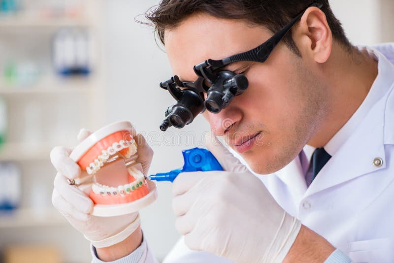 The Young Dentist Working in the Dentistry Hospital Stock Image Image