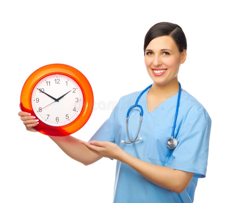 Young doctor with clock