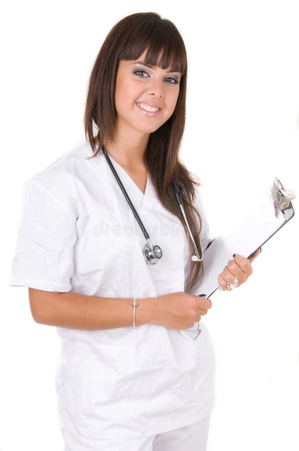 Young doctor smiling with stethoscope. Isolated ov stock images