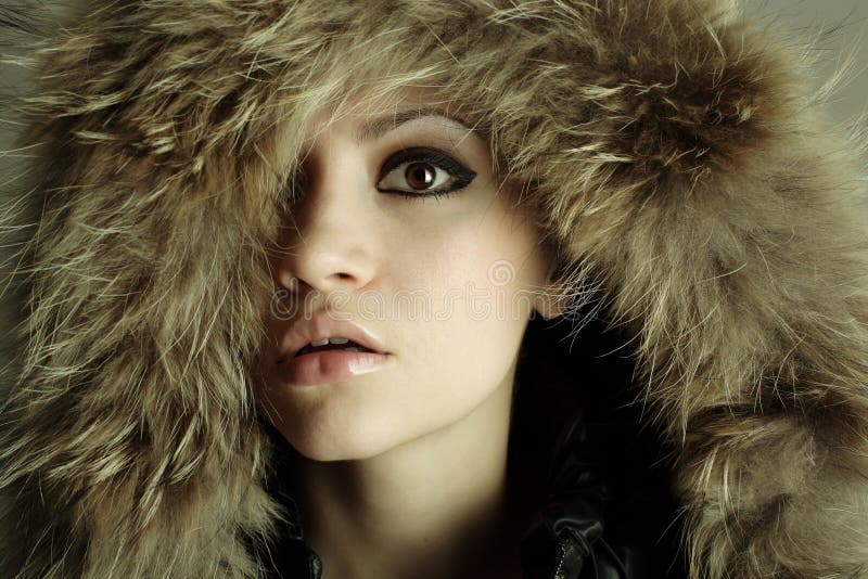 Young Elegant Girl with Fur Coat Stock Photo - Image of girl, bright ...