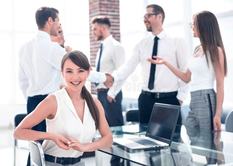 Young employee on the background of the office royalty free stock photos Young employee on the background of the office royalty free stock photos