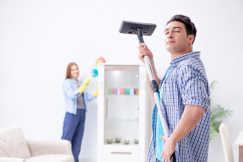 The Young Family Cleaning the House Stock Photo - Image of maid, clean ...