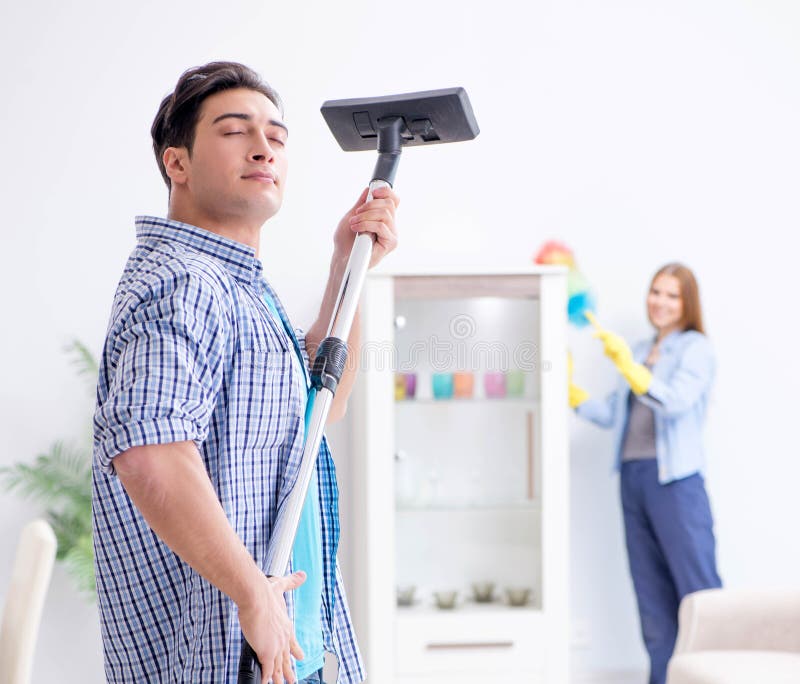 Young Family Cleaning The House Stock Photo - Image of funny, clean ...