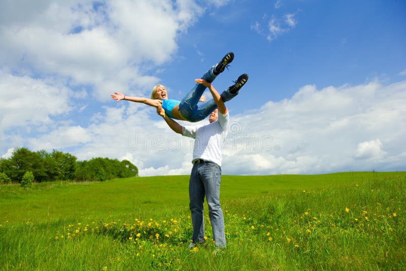 Young family jumping