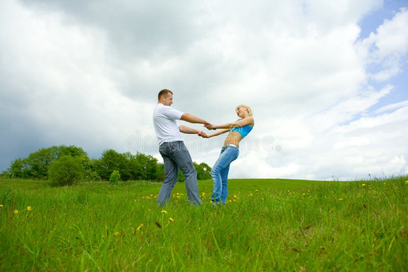 Young family jumping