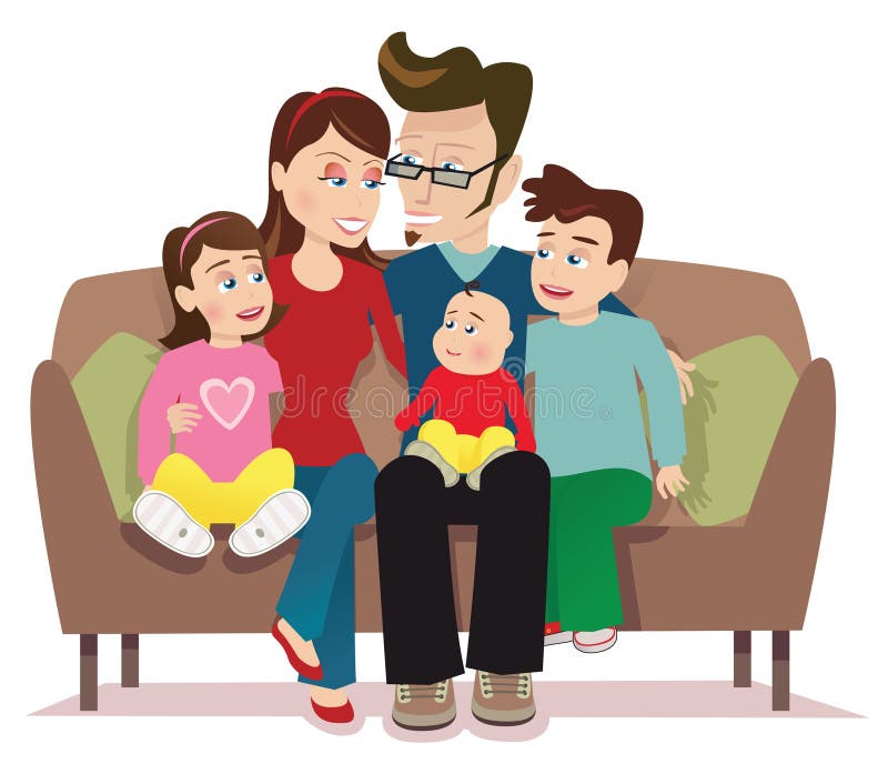 Young family on sofa vector illustration