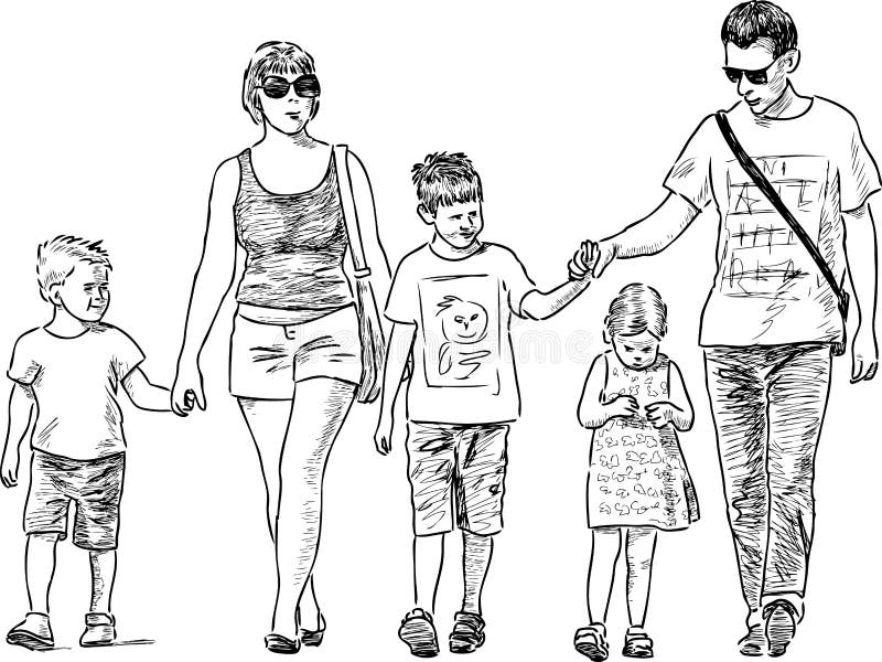 sketch of a family of 4 clipart