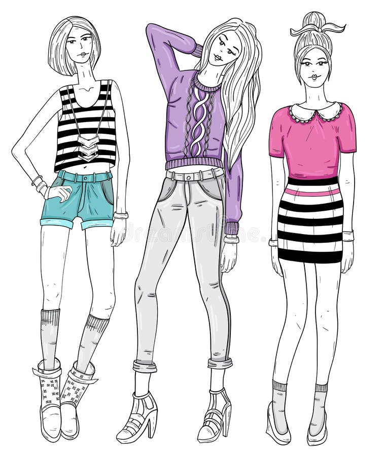 Young Fashion Girls Illustration Stock Vector - Illustration of grunge ...