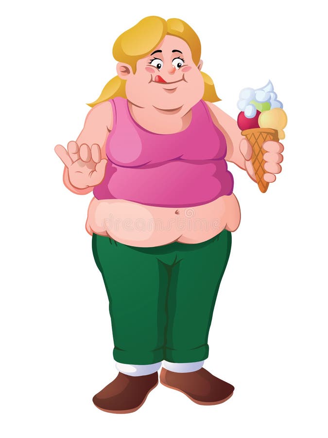 Young Fat Blonde Girl With Ice Cream Cone