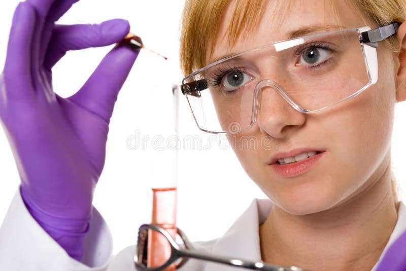 Young Female Chemist Doing Some Research, Isolated Stock Photo - Image