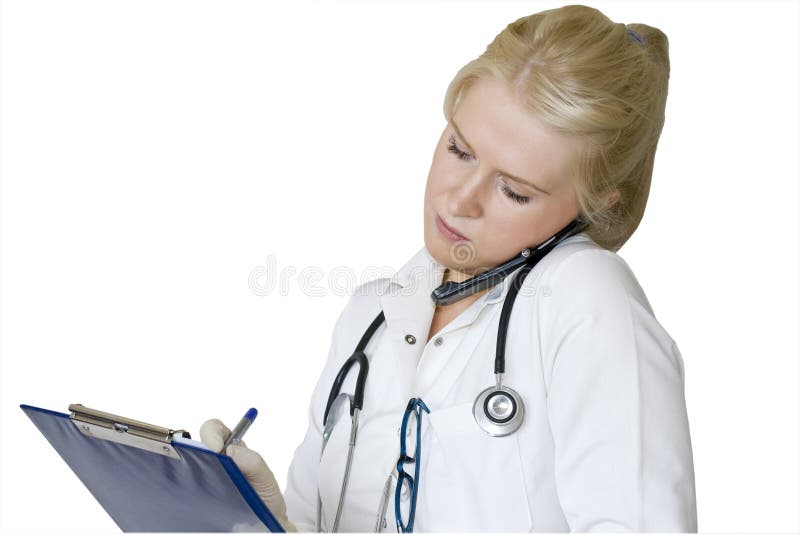 Young female doctor talking