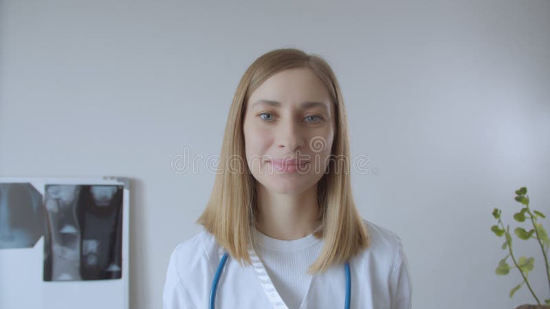 Young Female Doctor Talking To Camera Stock Image Image Of Call