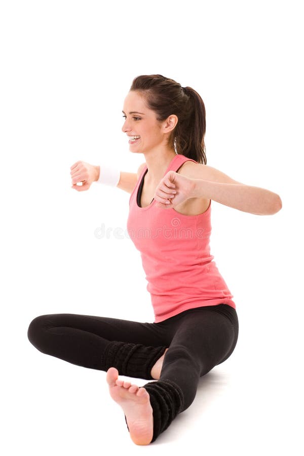 Young Female Doing Some Exercises on White Floor Stock Image Image of