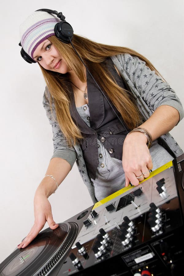 Young Female Hiphop Dj Playing Stock Image Image of crossfading