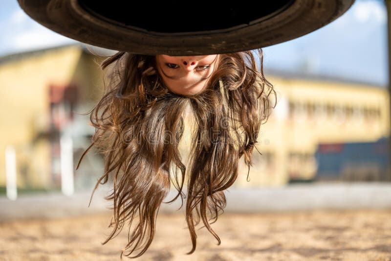 Young Female Human is in an Upside-down Position Stock Image - Image of
