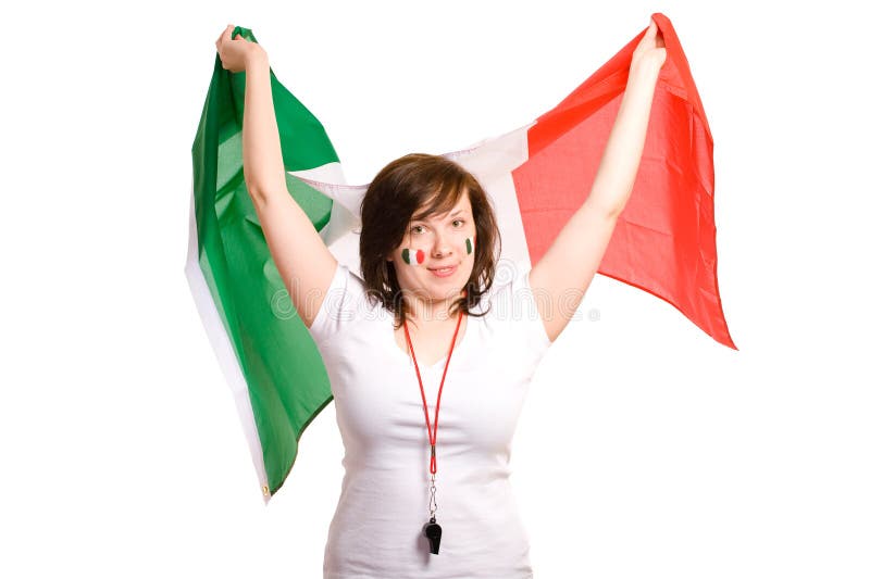 Young female with italian flag, isolated on white