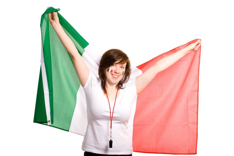 Young female with italian flag, isolated on white