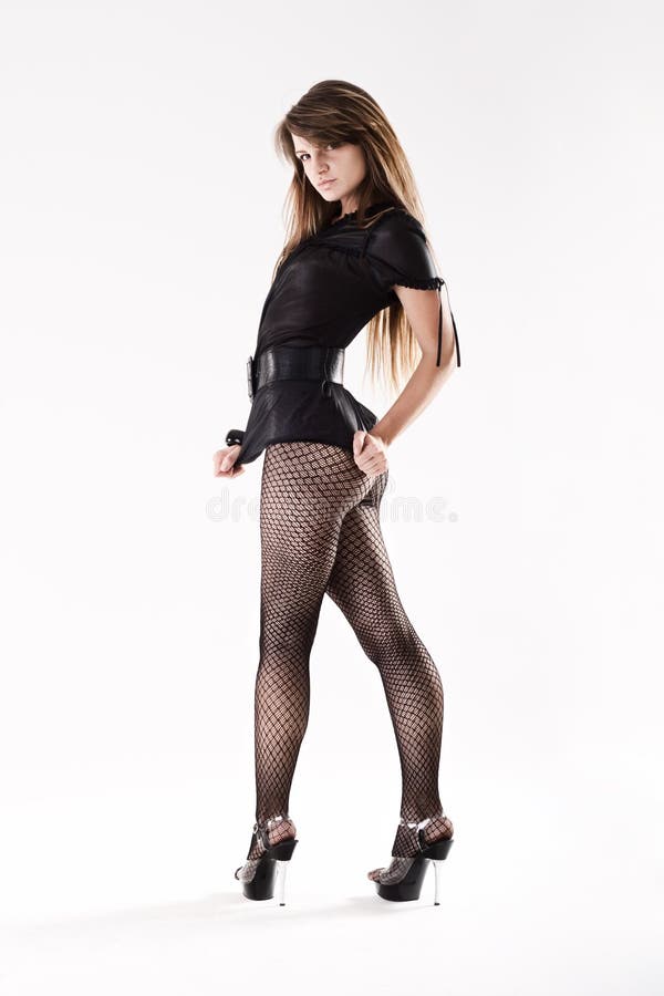 Young Woman Wearing only Tights Stock Photo - Image of stockings