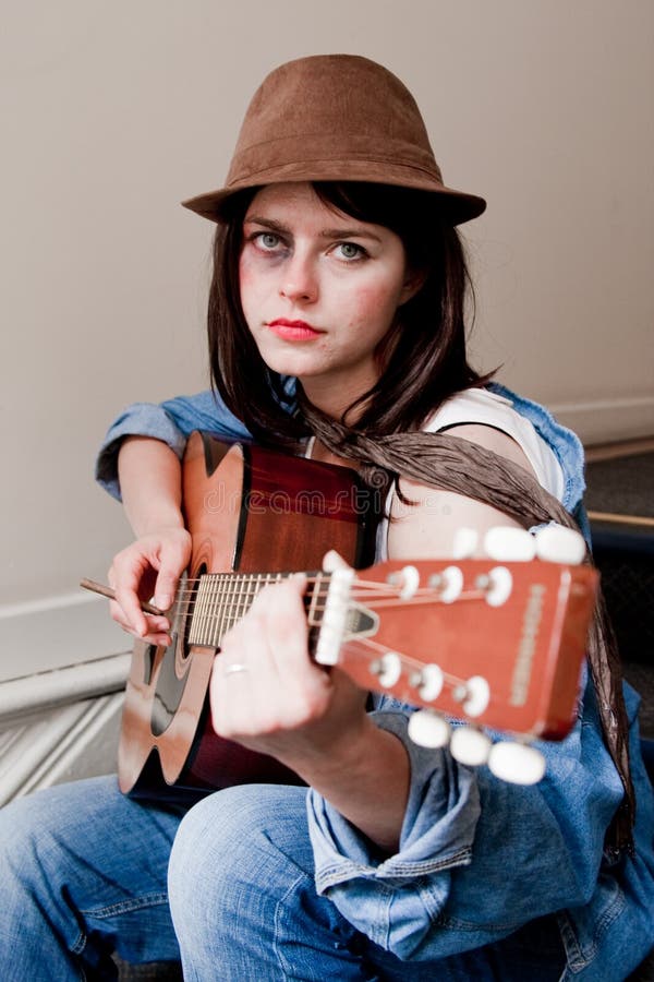 Young Female Musician Playing Guitar Stock Image Image of musician