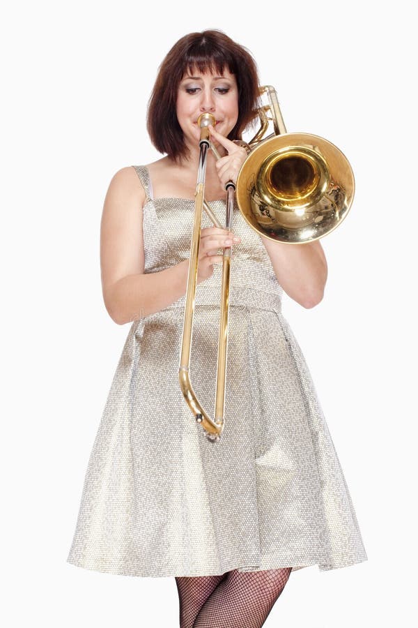 Young Female Musician Playing Trombone Stock Image Image of gold