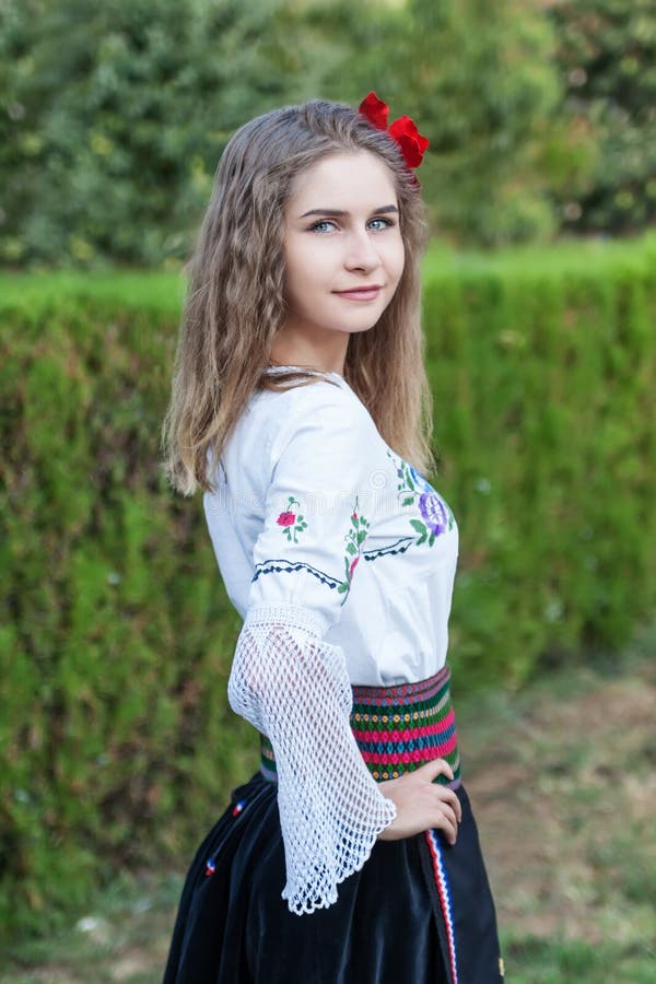 Young Female Posing in Traditional Serbian Stock Photo - Image of
