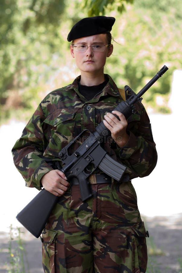 Young female soldier on guard stock photo Young female soldier on guard stock photo