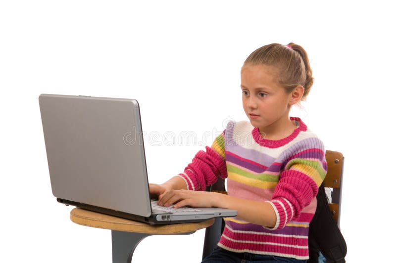 Young female student working on laptop computer royalty free stock images