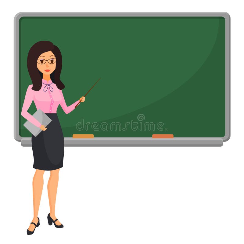 Young Female Teacher Near Blackboard Teaching Student in Classroom at  School, College or University. Flat Design Cartoon Stock Vector -  Illustration of education, classroom: 98065000