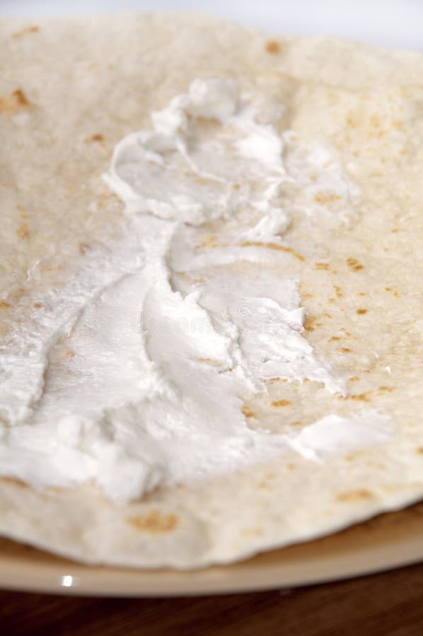 Young Feta Cheese Spread on Mexican Tortilla Stock Photo Image of