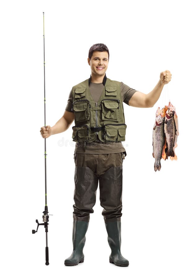 Young fisherman posing with a fishing rod and fish