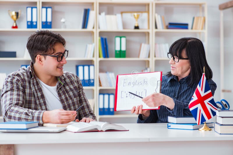 The young foreign student during english language lesson