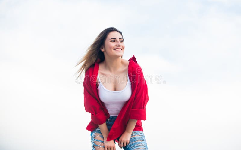 Young and free concept. Pretty woman enjoy wearing street style clothes. Stylish girl outdoors. Street style. Most royalty free stock photos Young and free concept. Pretty woman enjoy wearing street style clothes. Stylish girl outdoors. Street style. Most royalty free stock photos