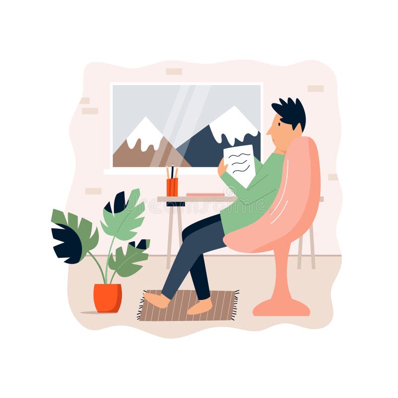 Young freelancer man working remotely from home royalty free illustration