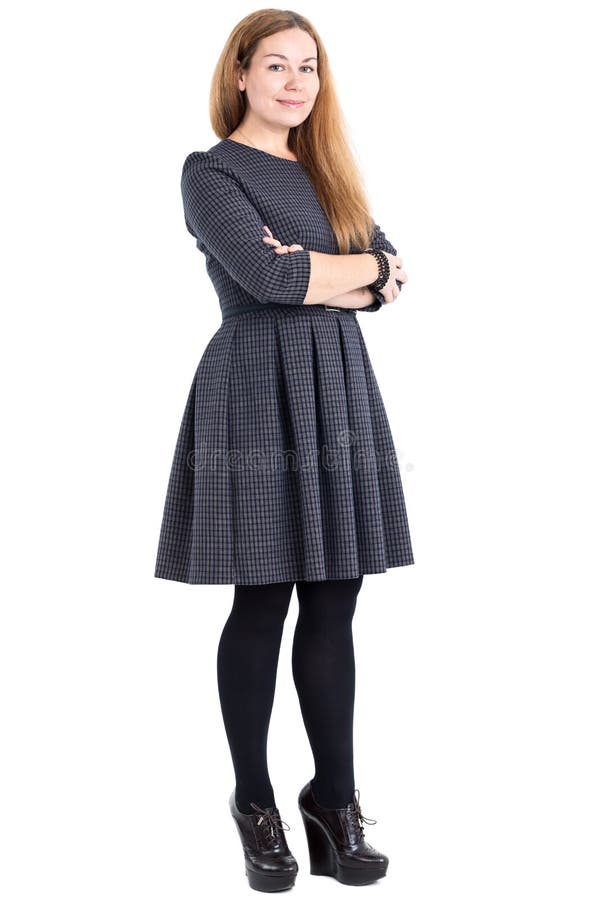 https://thumbs.dreamstime.com/b/young-friendly-woman-dress-black-tights-shoes-standing-arms-folded-her-chest-full-lenght-portrait-isolated-white-160490984.jpg