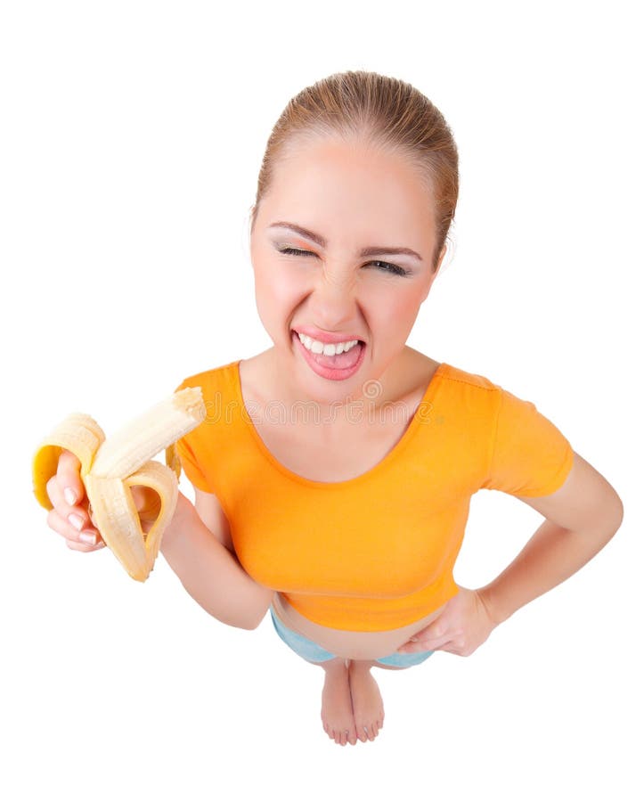 Young Funny Girl with Banana Stock Photo Image of funny, fitness