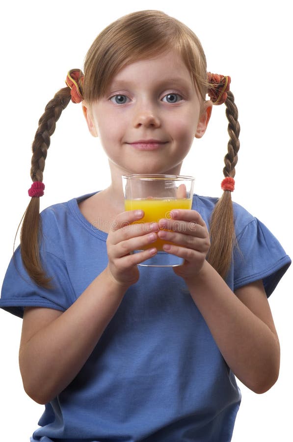 Young funny girl with a glass of juice