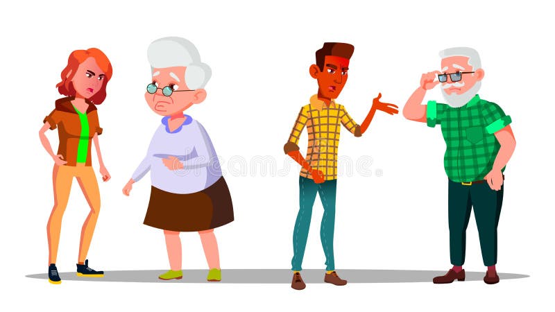 Young Generation Character Abuse Cry At Old Vector stock illustration Young Generation Character Abuse Cry At Old Vector stock illustration