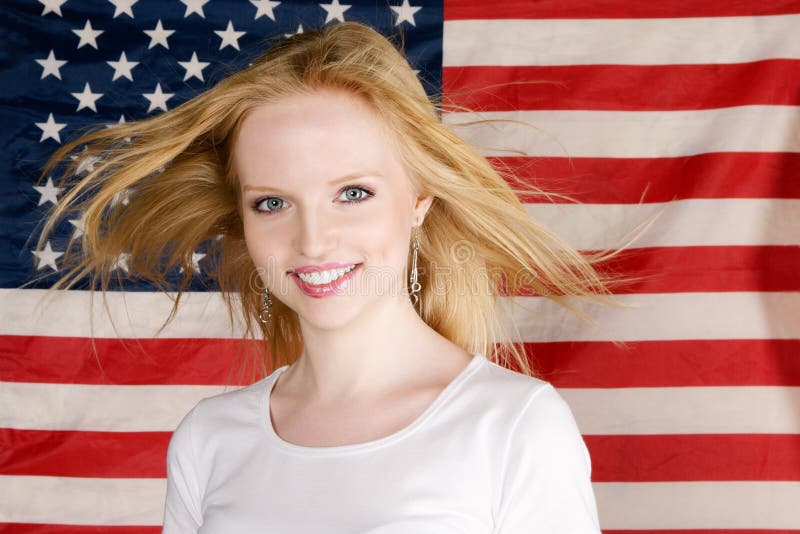 Young Girl and american flag stock image Young Girl and american flag stock image