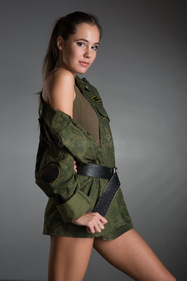 Young girl in army uniform stock photo. Image of people 129464092