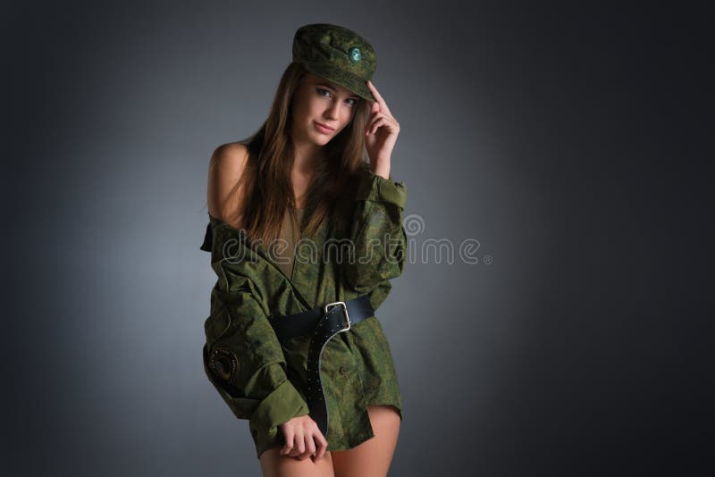 Young girl in army uniform stock photo. Image of lady 129464672