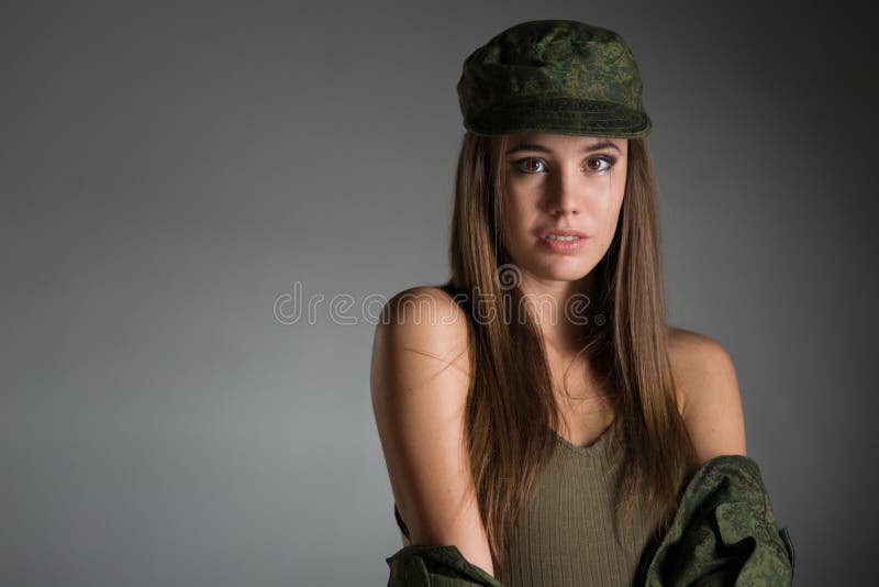 Young girl in army uniform stock image. Image of body 129465009