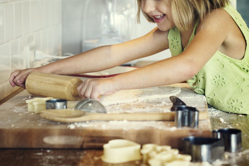 Young Girl Baking Cookies Dough Concept Stock Photo Image of cute
