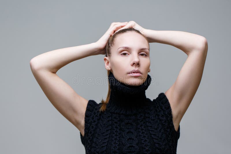 Young girl in black jacket royalty free stock photography